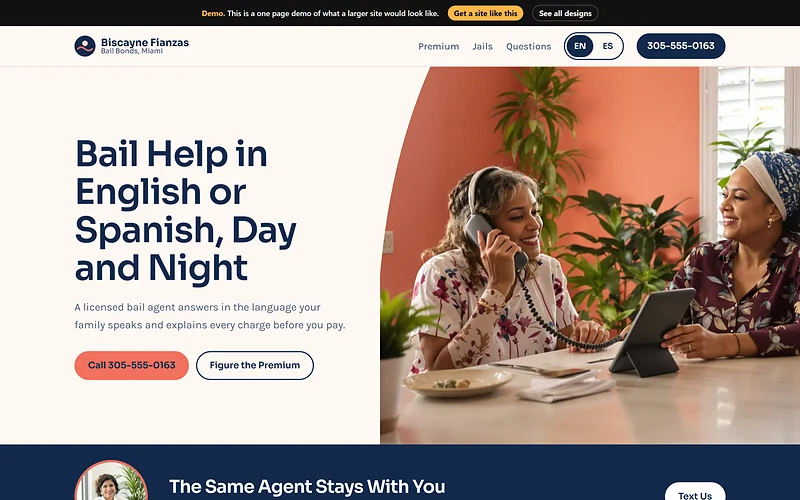 Home page of the Bay Bilingual bail bonds demo