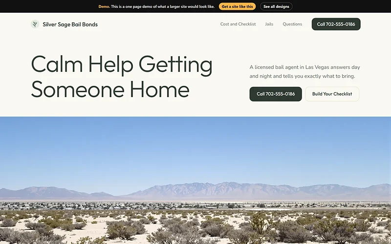 Home page of the High Desert Daylight bail bonds demo