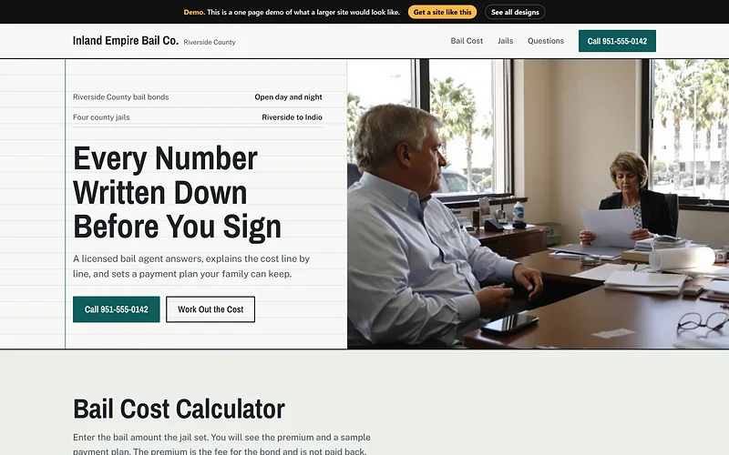Home page of the Docket Ledger bail bonds demo