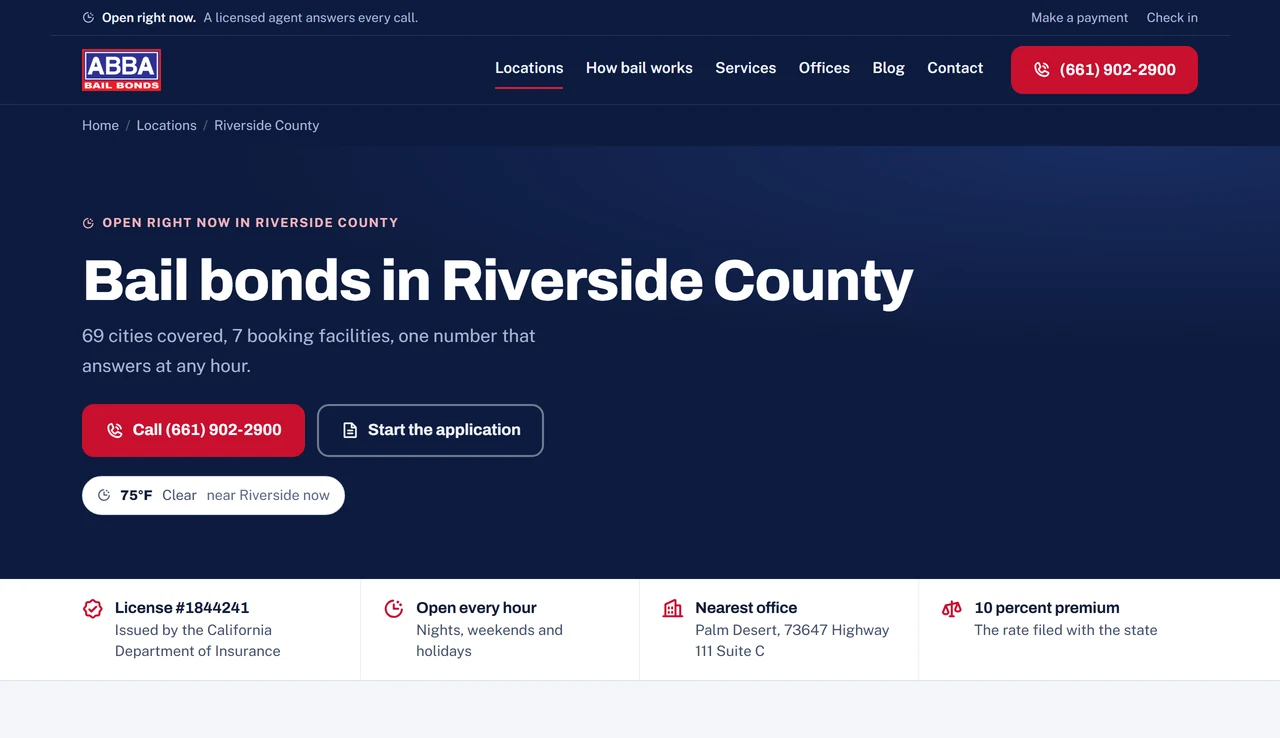 A county page from the Abba rebuild listing each booking facility in the county